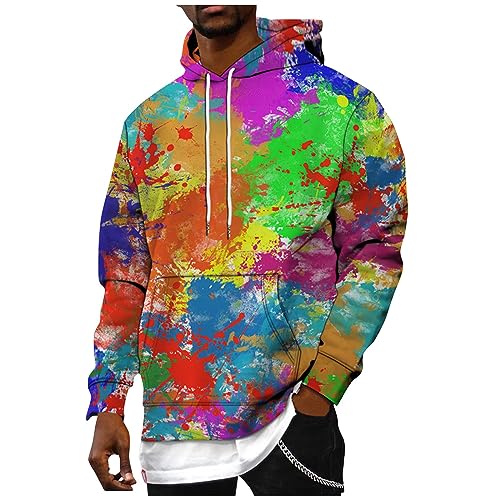 Tie Dye Hoodie for Men 2025 Big and Tall Novelty Graphic Hoodies Mens Long Long Hooded Sweatshirt Fleece Pullover