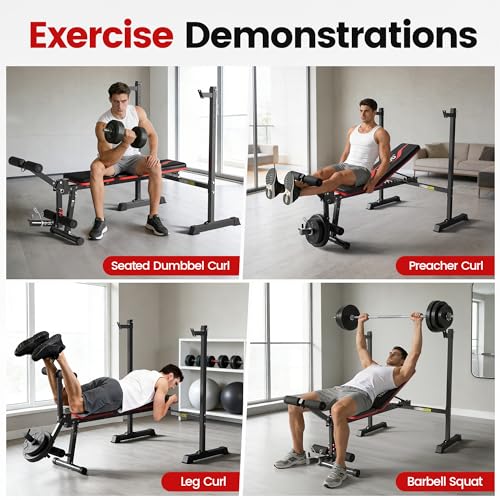 Weight Bench Set, 880LBS Adjustable Bench Press Set with Leg Extension and Barbell Rack, Safety Bar Catches, Fasting Foldable Workout Benches for Home Gym Fitness - Image 5