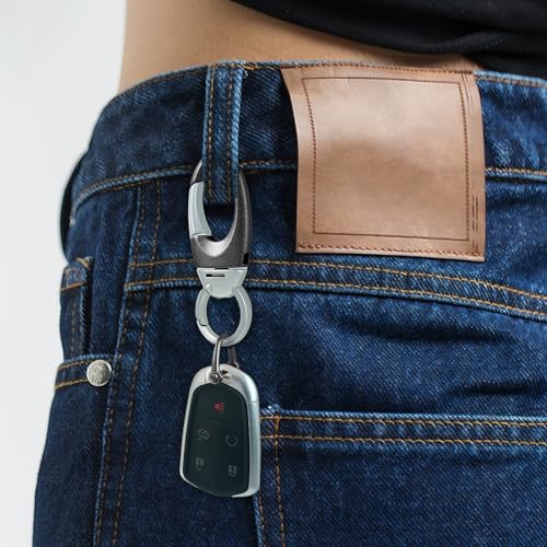 Image of Heavy Duty Keychain with Quick Release Double Carabiner Clip, Key Rings, D Ring, Car Key Holder for Belt Loop