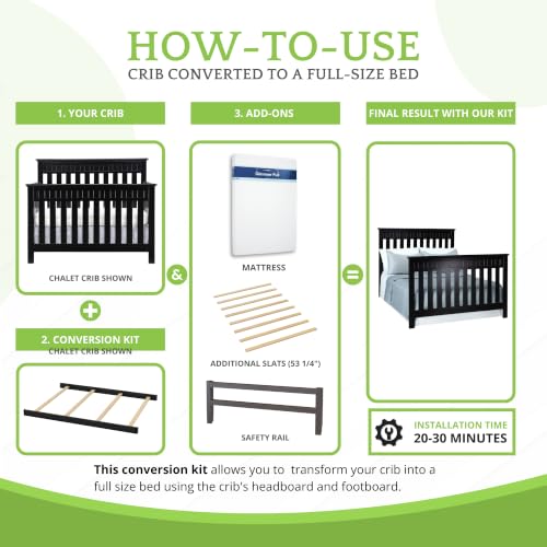 Image of Full-Size Conversion Kit Bed Rails Compatible with Delta Children Convertible Cribs - Solid Wood Rail #0050 - Toddler and Adult Bed Rail for Full-Size Beds - Baby Furniture (Black - 001)