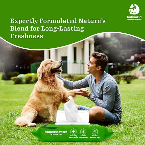 Image of Tailworld Grooming Pet Wet Wipes for Dogs & Cats with Aloe Vera Fragrance | Soft, Anti-Bacterial, Paraben & Alcohol Free Cleansing & Deodorising Wet Tissues | 600 Wipes (Pack of 6)