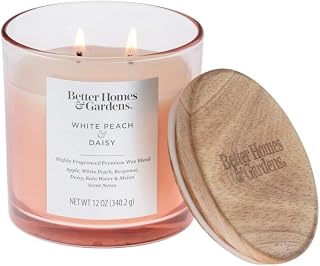 Generic Better Homes & Gardens 12oz White Peach and Daisy Scented 2-Wick Ombre Jar Candle, Cream. (Pack of 2)