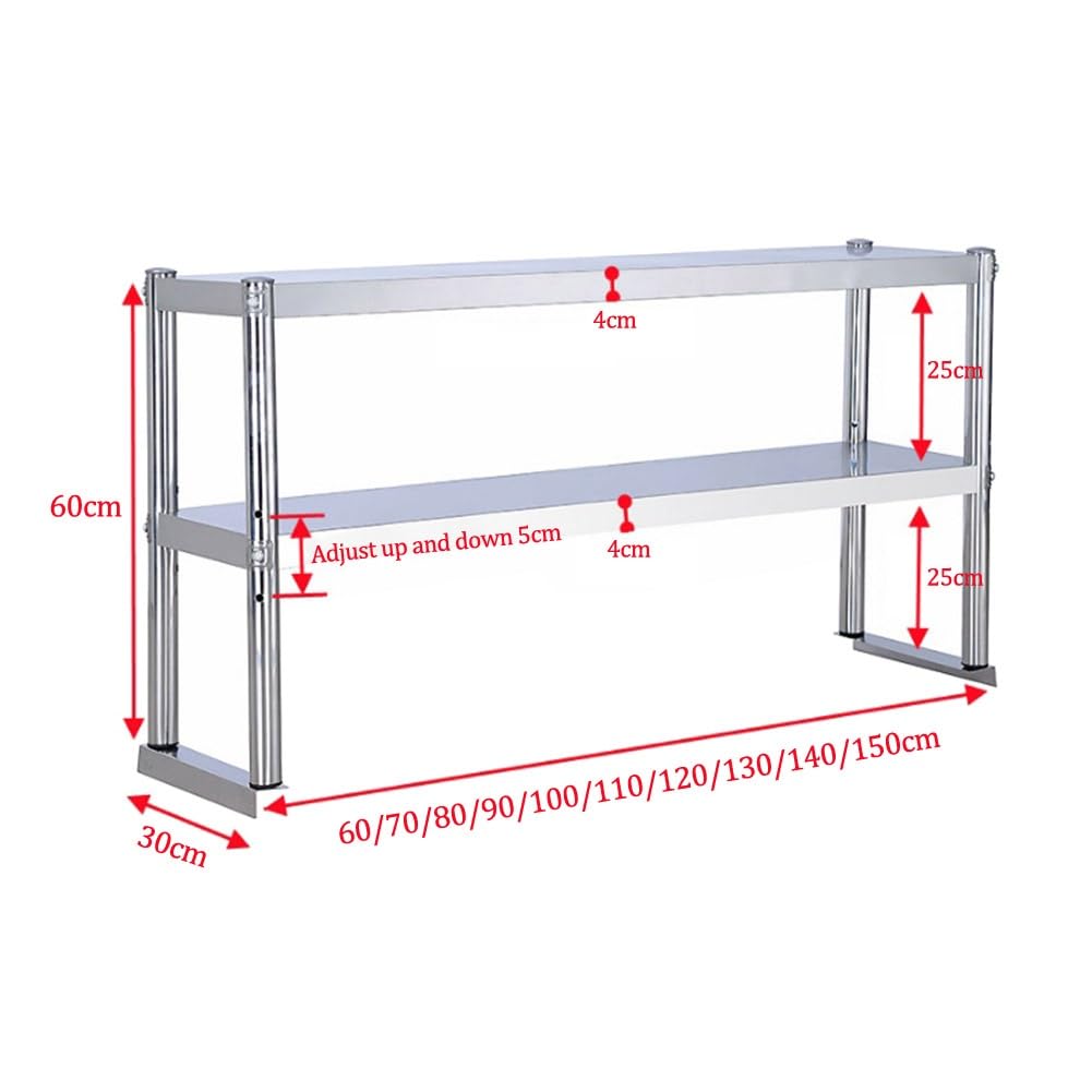 Estantes de acero inoxidable de 2/3 niveles, banco de trabajo portátil de metal y estante de pie para cocina y baño (70 x 30 x 60 cm, 2 capas) - Solución de almacenamiento duradera