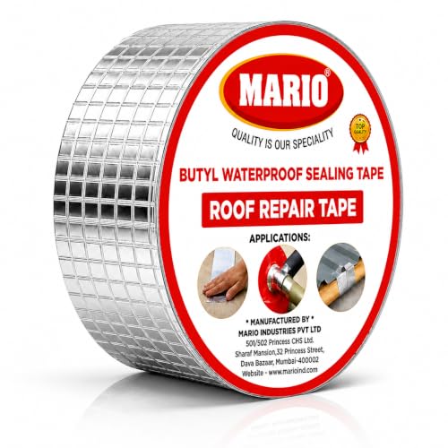 Image of Mario Butyl Waterproof Tape 2 Inch (50MM /5CM) x 5M | Super Strong Self-Adhesive Rubber Foil Repair Tape for Roof Leak, Surface Crack, Window Sill Gap, Boat Sealing & Water Tank Leak Fix