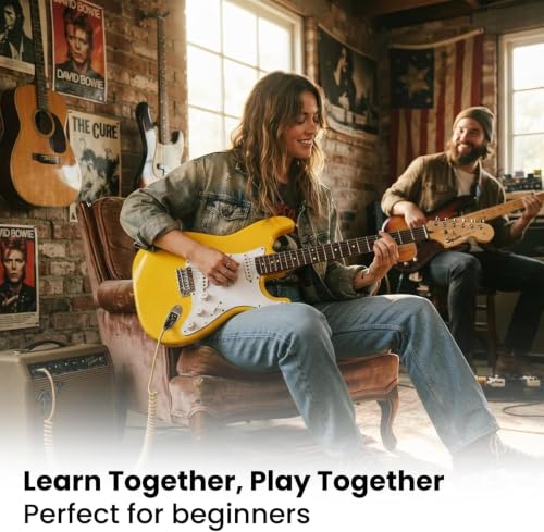 Image of Fender Squier Stratocaster Electric Guitar, Beginner Guitar, with 2-Year Warranty, Includes Free Lessons, Graffiti Yellow with Matte Finish