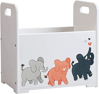 Kids Wooden Book Caddy, Portable Childrenâ€™s Book Storage Bin, Sweet Elephant Design