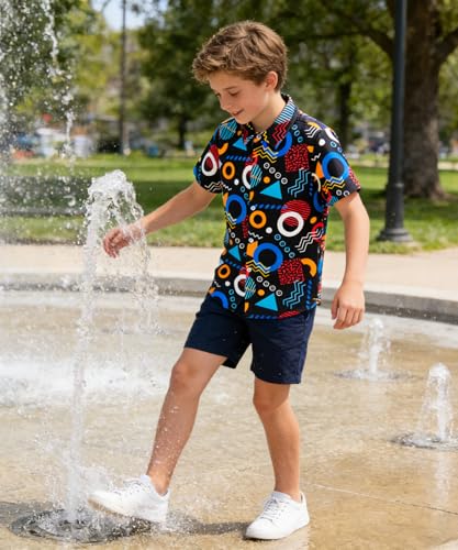 Image of uideazone Boys Hawaiian Shirts Novelty Printed Funky Short Sleeve Button Down Shirt Kids Aloha Luau Shirt 7-14T