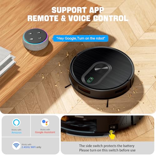 Image of Robot Vacuum and Mop Combo, 6500Pa Strong Suction, 2 in 1 Robotic Vacuum with Gyro Inertial Navigation, 200 Min Runtime, App /Wi-Fi /Voice Control, Slim, for Pet Hair, Hard Floor, Carpet