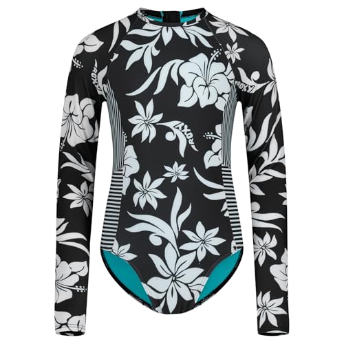 Image of Roxy Girls' Long Sleeve One-piece Rashguard Swimsuit with UPF 50+ Sun Protection, Quick Drying Bathing Suit