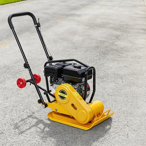 7HP Plate Compactor Rammer 212cc Gas Engine 5600 VPM Soil Compactor 4200 lbs Compaction Force 22.1 x 15.9 inch Plate Ground Compactors Concrete Tools for Paving Landscaping Sidewalk Patio(Yellow)