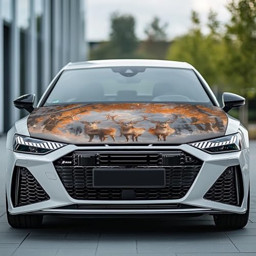 Image of Car Hood Flag Cover,A Decorative Starfish Cover with Forest Deer Herd Design for Car Windshields,Suitable for Cars,Trucks,and Vans