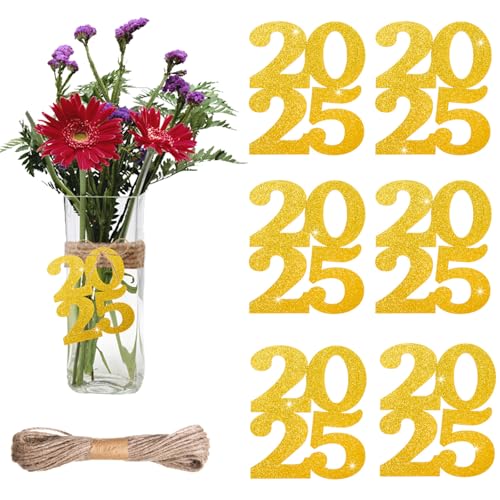 MixTeach 24pc Gold Graduation Cutouts 2025 Decorations & 32.8ft Rope