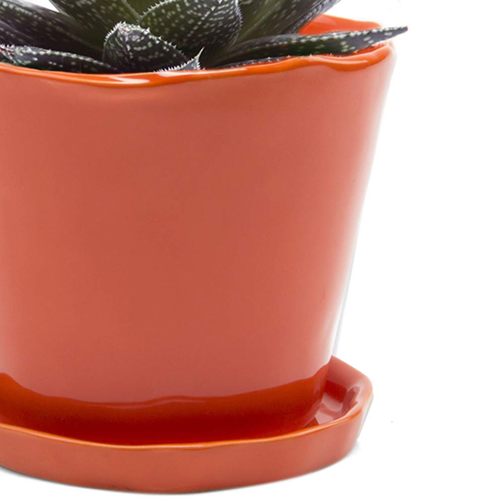 Chive Pots de Fleurs en céramique « Tika » – Jolis Pots pour Fleurs et Plantes d'intérieur et d'extérieur – Grand (12,7 cm) – Orange