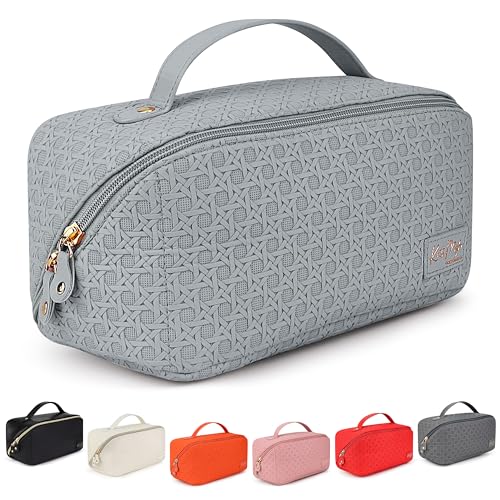 Kat Myhr Large Capacity Travel Cosmetic Bag with handle and divider - Waterproof Makeup Bag Organizer - Cosmetic Make Up Bag for Women - Cute Makeup Bag for Women (Steel Blue)
