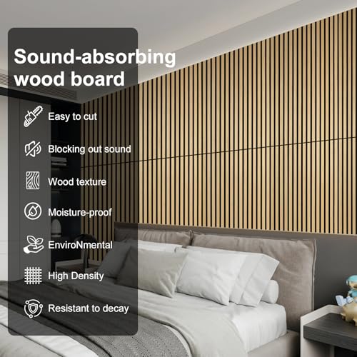 Image of Wood Panels for Wall Acoustic Slat Wall Panels 4-Piece 47.2 inchx23.6 inch 3D Fluted Sound Absorbing Panel for Interior Wall Decor and Ceiling - Oak