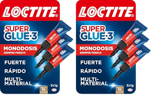 Loctite Super Glue-3 Original Mini Trio, pegamento universal con triple resistencia, adhesivo transparente, pegamento instantáneo y fuerza instantánea, 3x1 g (Paquete de 2)