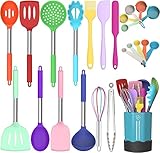 24 Pcs Professional Silicone Kitchen Utensils Set: Fungun Kitchen Utensils Set includes 5pcs Measuring Spoons and 5pcs Measuring Cups, Slotted Spatula ,Slotted Spoon,Flexible Spatula,Slotted Turner, Solid Turner, Pasta Server,Solid Spoon, Kitchen Ton...