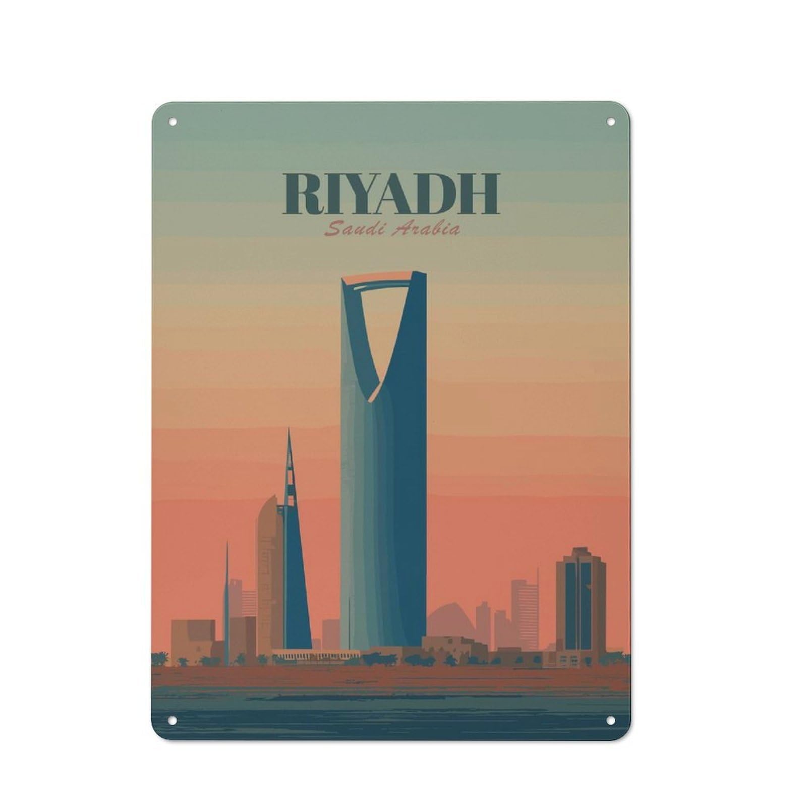 Junmoney Style-1 Riyadh Skyline At Sunset Everyday Metal Wall Decor 40X30cm, Vintage Metal Sign For Hallway, Home Bar, Garage Or Study