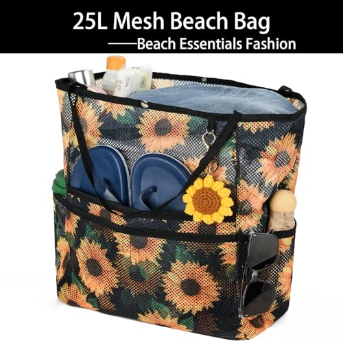 KURGOOL Mesh Beach Bag with Zipper Pocket, Large Sandproof Beach Tote Pool Bag for Women, Swim, Toys & Cruise Essentials 20253