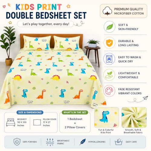Image of COZY FURNISH Double Bedsheet Set for Double Bed, 90 x 100 Inches with 2 Pillow Covers, Premium Soft Microfiber Cotton Fabric for Bedroom