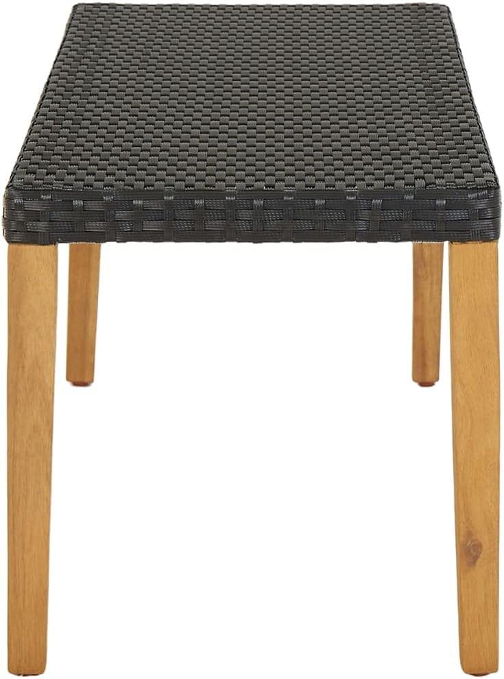 Garden Bench Black, Natural Wood Poly Rattan, Solid Acacia Wood,Modern Garden Bench with Poly Rattan & Acacia Wood Accents Durable Outdoor Seating for 2 People Stylish Patio Furniture Patio Furniture