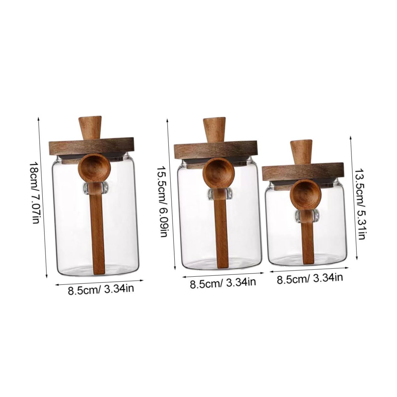 Hohopeti Salzbehälter mit Holzdeckel und Löffel 3 Stück Luftdichte Gewürzbehälter aus Glas 850ml/550ml/400ml Praktisches Design für Küche für Familiengebrauch