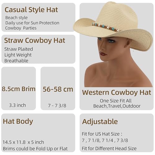 Image of Cowboy Hat for Women, Western Cowgirl Hat, Classic Straw Cattleman Cowboy Hat