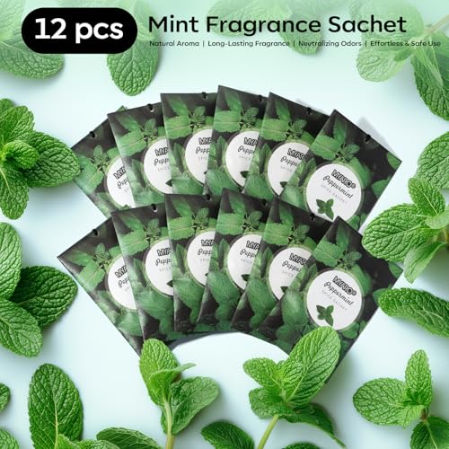 Image of MYARO 12 Pack Peppermint Scented Sachets for Drawer, Closet Odor Eliminator Air Freshener Bags, Cool Mint Fragrance for Car & Home Aroma