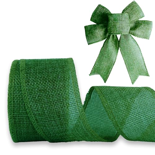 JaoZuyard Dark Green Burlap Ribbon 1-1/2 inch X 10 Yard Green Wired Ribbon
