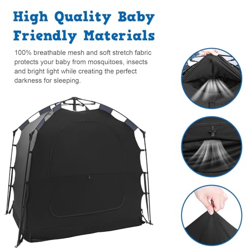 Image of Pack N Play Blackout Cover Baby Sleep Tent 1-Click Set Up Blackout Tent Travel Crib Tent Canopy Portable Privacy Tent Blackout Canopy Crib Cover, Block 95% Light, Black