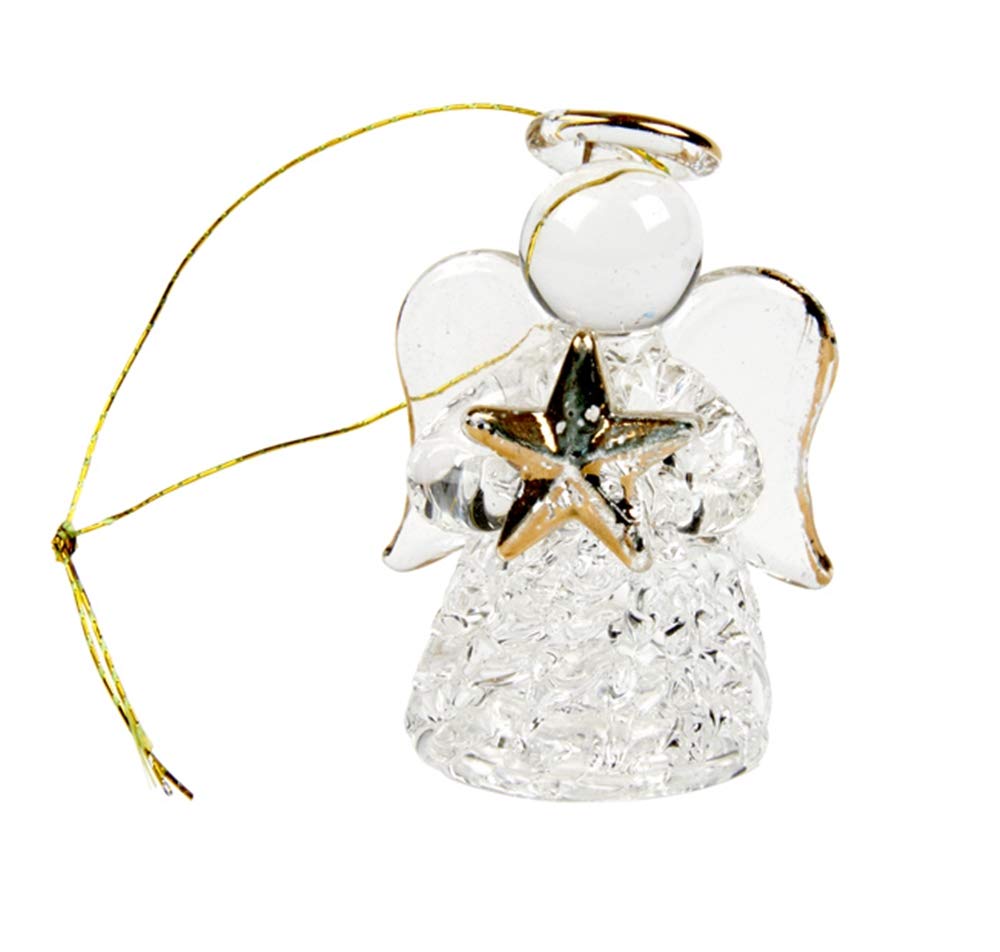 Hanging Glass Angel Holding Gold Star Christmas Tree Decoration