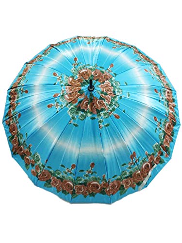 Image of BookMyCostume Artistic Full Size Umbrella Floral Blue Parasol Kids & Adults Costume Accessories Kids