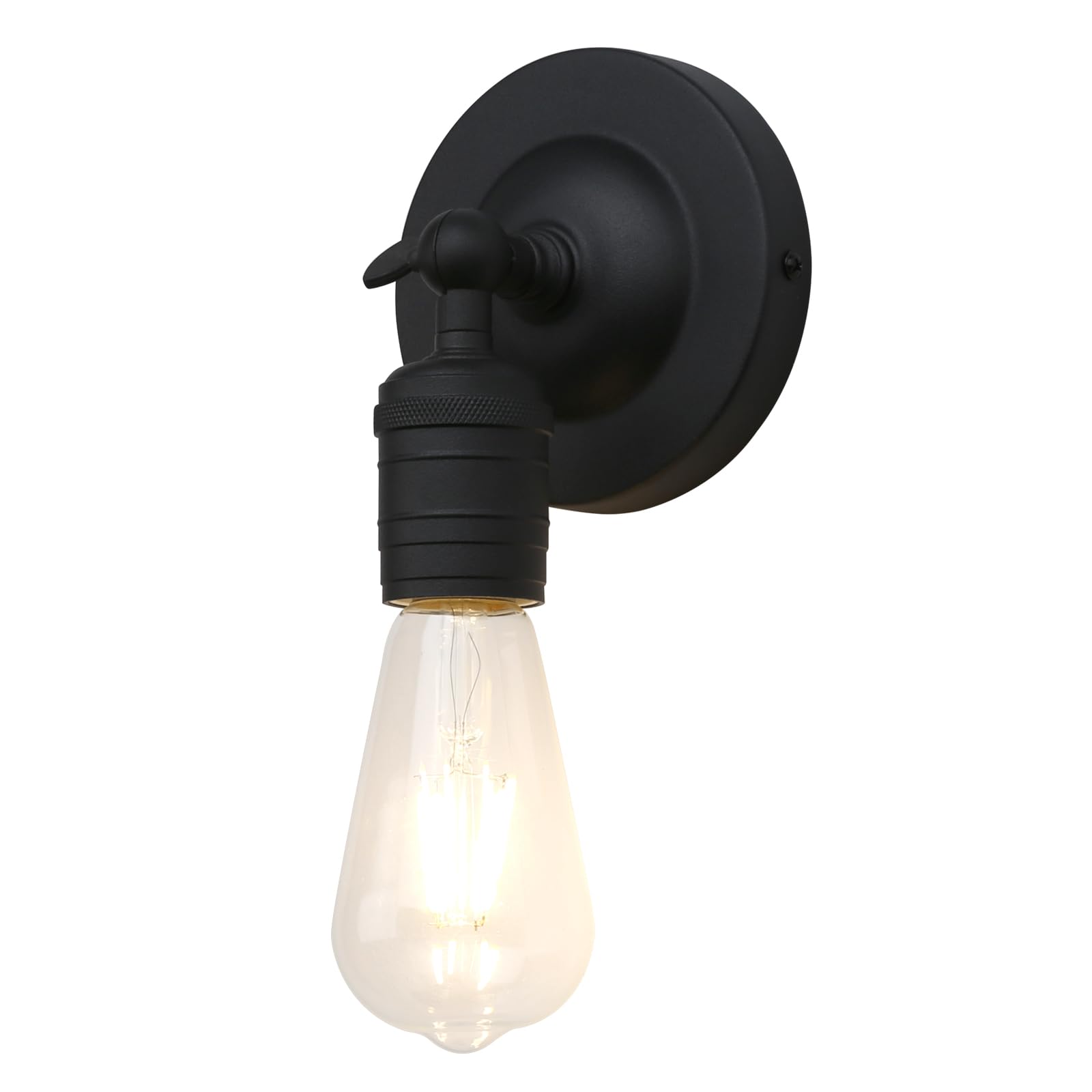 Phansthy 180 Degree Adjustable Single Sconce Light Simple Industrial Wall Sconce Lighting Wall Mount Lamps Decorative Lighting Fixture for Kitchen Living Room Hallway (Black)
