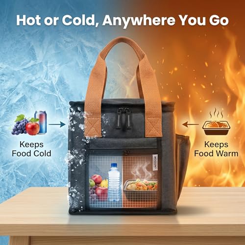 Image of Wooum Thermal Insulated Lunch Bag for Office Men Women Kids | 9L Tiffin Bag with Bottle Holder | Waterproof Food Bag for School, Travel, Work | Leakproof, Compact, 1 Year Warranty (Dark Grey)