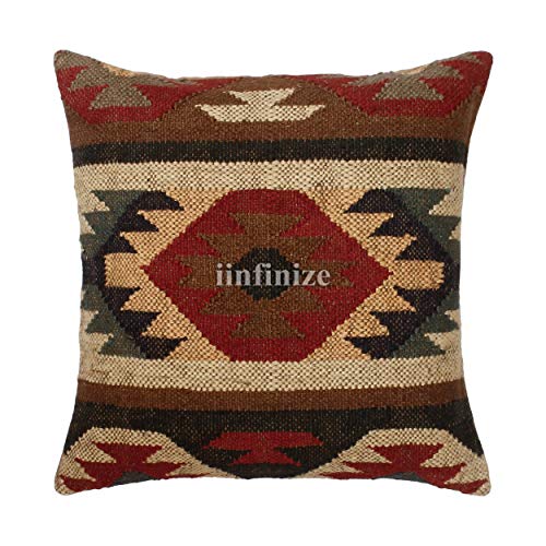 Iinfinize IIN-CC4-307-308-309-321 Handmade Pillow Cover Wool Jute Cushion Turkish Pillow Case Indoor Outdoor Cushion Hippie Bed Rest Pillow Throw Kilim Cushion Case 4 Pcs thumb #2