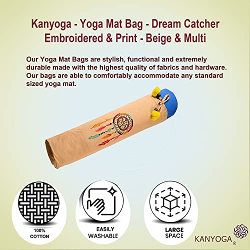 Image of Yoga Mat Cover Bag | Cotton Exercise Fitness Durable | Mat Carry Bag Cover Only With Strong Shoulder Straps | Yoga Mat Bag For Men & Women (Beige & multi, L 74 X W 25 Cm)