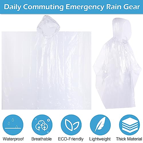 Berlune 40 Pcs Disposable Rain Ponchos Bulk for Adults Emergency Disposable Ponchos Family Pack with Hood Waterproof Raincoat4