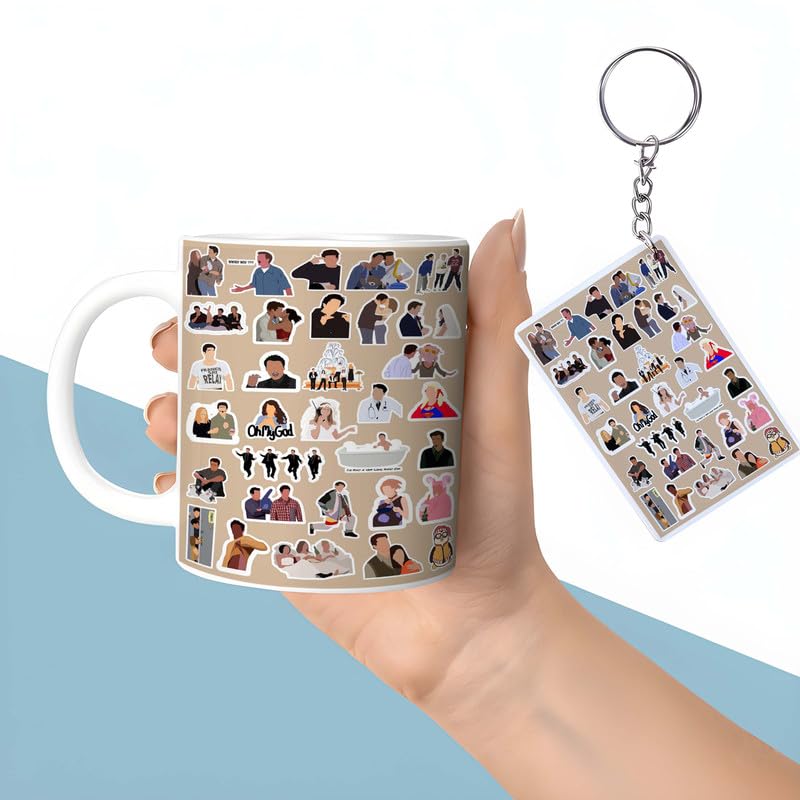 Ceramic Printed Coffee Mug 330ml 11oz with Printed Keychain Stylish Look for Hot Beverage Enthusiasts Useful Office Desk Accessory