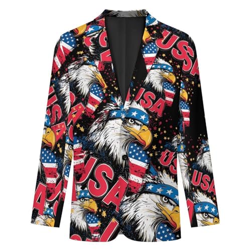 Badges U.S. Flag Men's Slim Suit Long-Sleeve Prom Tuxedo Classic Two Button Business Jacket4