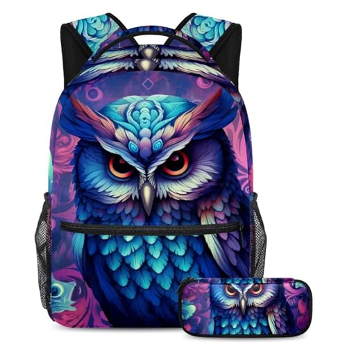 Sac à dos hibou artistique 138 grand format au design original avec pochette assortie