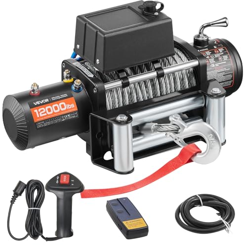 VEVOR Truck Winch 12000lbs Electric Winch 85ft/26m Steel Cable 12V Power Winch Jeep Winch with Wireless Remote Control and Powerful Motor for UTV ATV & Jeep Truck and Wrangler in Car Lift