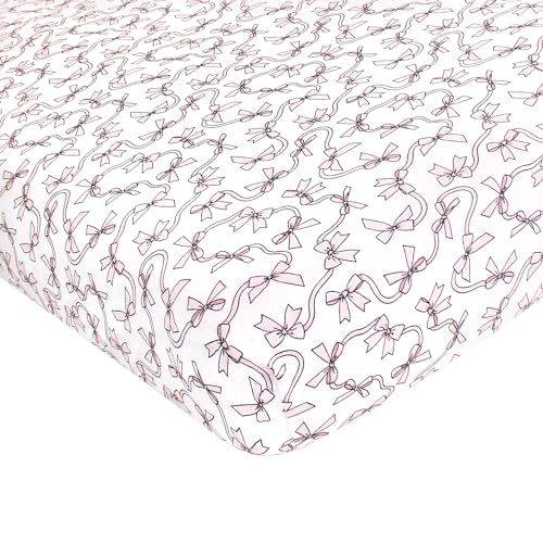 Image of Hudson Baby Unisex Baby Cotton Fitted Crib Sheet, Pink Bows, One Size