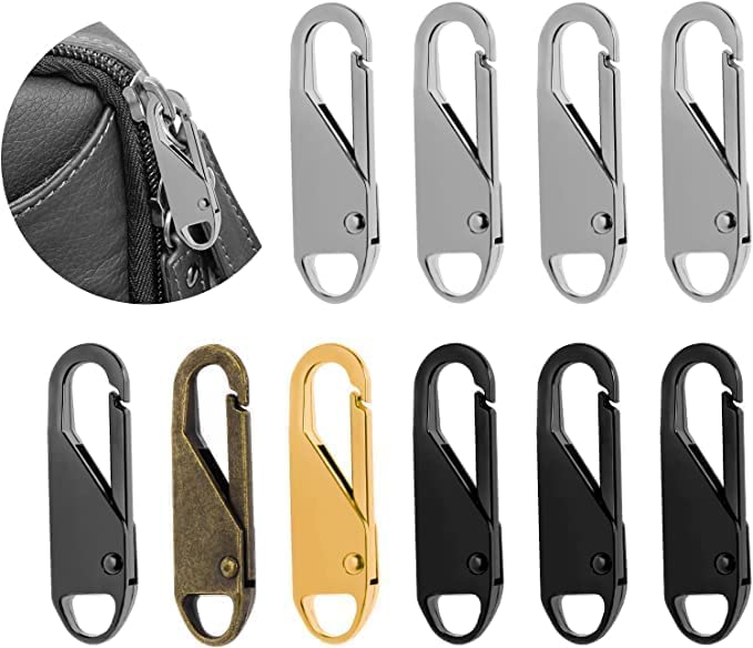 PIPALIYA Zipper Pull Replacement Metal Zipper Improved Thin Hook Size Replacement Pullers Handle Mend Fixer Zipper Tab Zipper Sliders Zipper Pullers for Luggage Bag,Jacket,Black (MULTI COLOURD) (6PES)