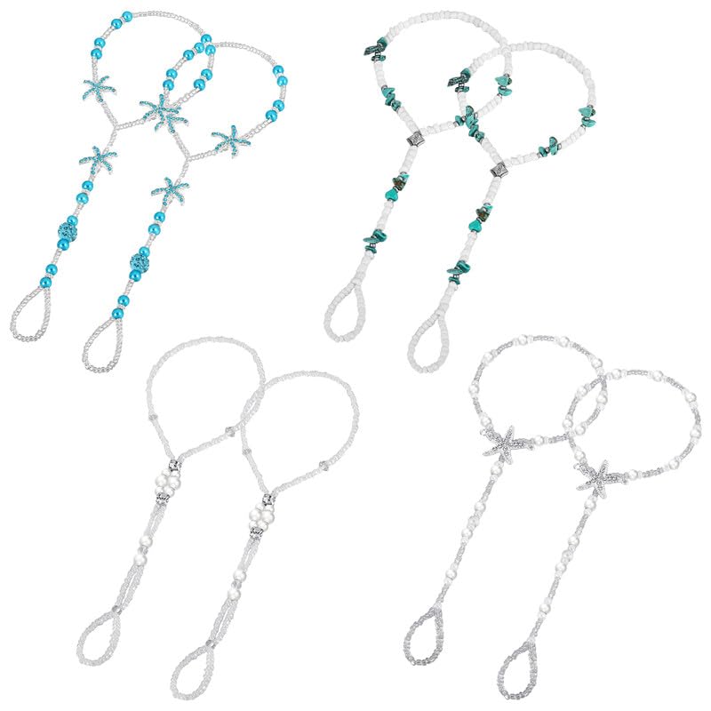 4 Pairs Foot Jewelry Anklet Bead Barefoot Sandals Anklet for Sandals Beach Wedding Ankle Bracelets Ring Foot Chain Jewelry for Women and Girls
