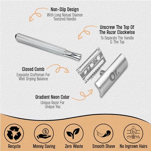 OR-Double-Edge-Safety-Razor-for-Men-and-Women-Premium-Stainless-Steel-Safety-Razor-for-Women-Men-Metal-Reusable-Razor-Zero-Waste-Traditional-Manual-Razor-for-Perfect-Shave