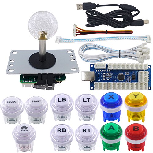 SJ@JX Arcade Game Stick DIY Kit LED Buttons with Logo 8 Way Joystick USB Encoder Cable Controller for PC PS3 PS2 MAME Raspberry Pi Color Mix