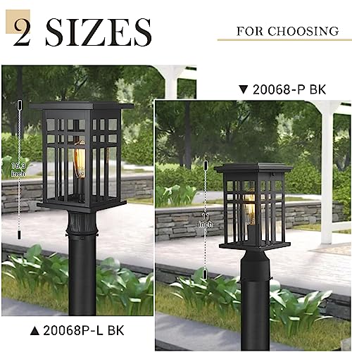 Image of zeyu Modern Outdoor Post Light Fixture, 16 Inch Exterior Pole Light, Die-Cast Aluminum in Black Finish, Clear Glass Shade, Outdoor Pillar Light for Porch Garden, 20068P-L BK
