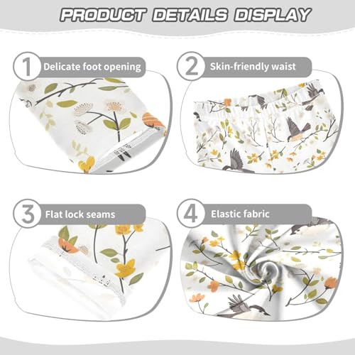 Floral Birds-1 Girls Leggings Soft Stretch Workout Yoga Dance Pants for Kids Casual Tights3