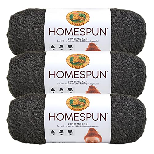 Image of Lion Brand Yarn Homespun Yarn, Soft Bulky Yarn for Knitting, Crocheting, and Crafting, 3 Pack, Black