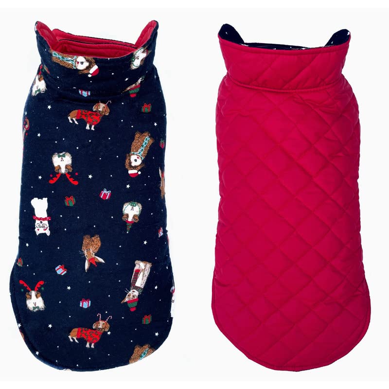 Pets Planet Dog Winter Clothes Reversible Dog Jacket Cat Printed Red Color Design Warm Dog Coat Windproof Pets Cold Weather Wearing (Xs, 12 Inch)